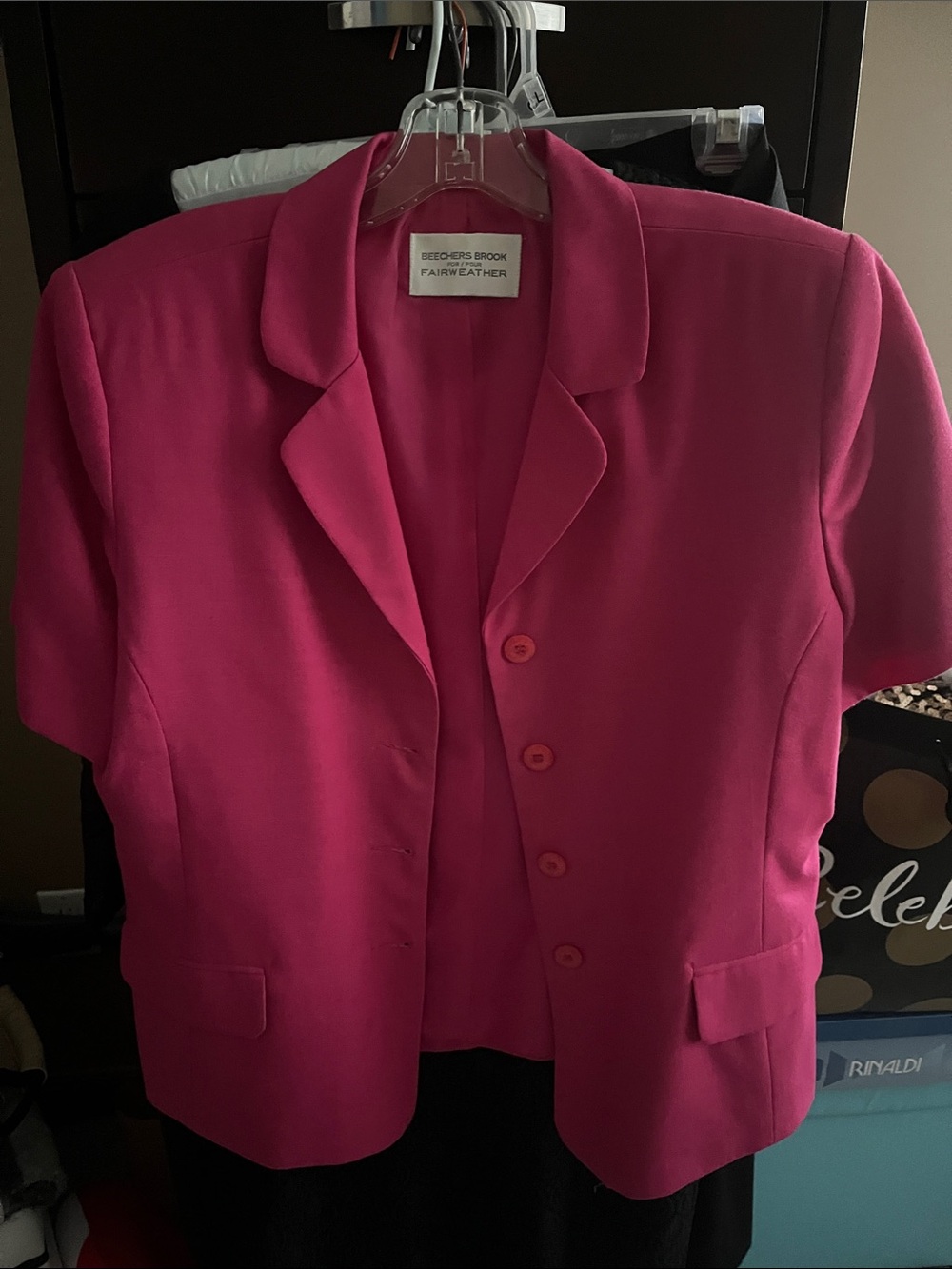 Fairweather Short Sleeve Notched Blazer in Bright Pink